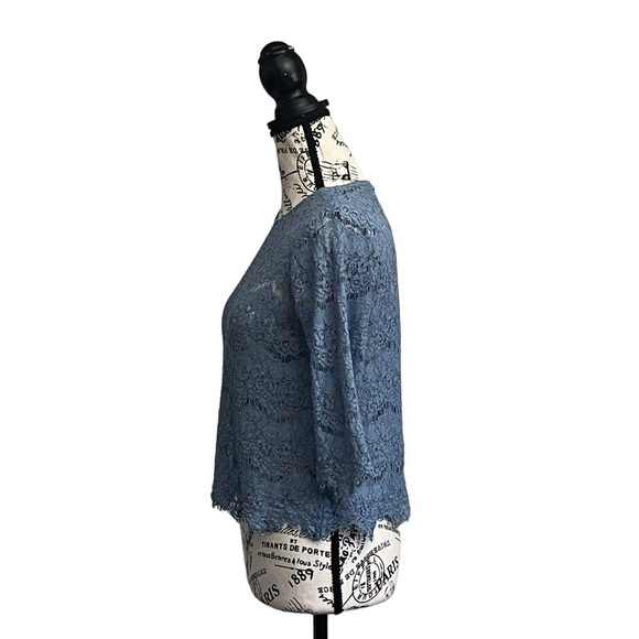 Lilly White Blue Lace Crochet Blouse S Sheer Boho Coquette Cottagecore Fairy - Picture 4 of 10